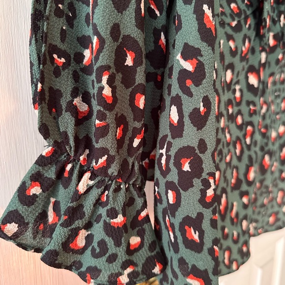 Chic & Flowy Leopard Print V-Neck Blouse - Picture 2 of 6